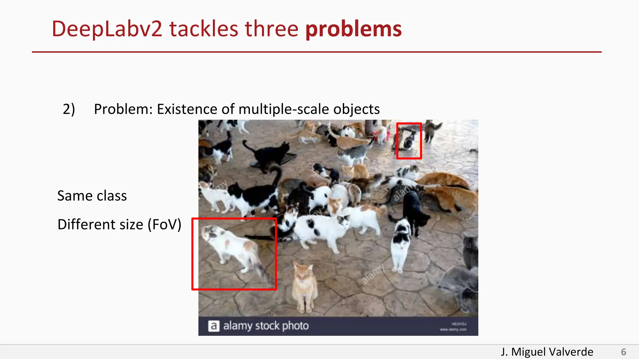 J. Miguel Valverde 6
DeepLabv2 tackles three problems
2) Problem: Existence of multiple-scale objects
Same class
Different size (FoV)
 