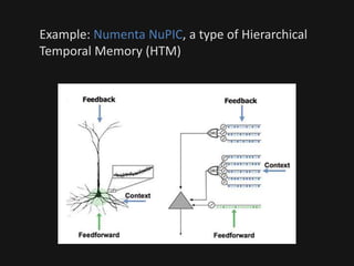 Example: Numenta NuPIC, a type of Hierarchical
Temporal Memory (HTM)
 