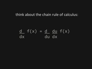 think about the chain rule of calculus:
d f(x) = d du f(x)
dx du dx
 