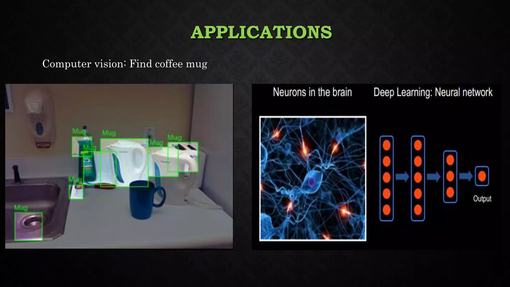 APPLICATIONS
Computer vision: Find coffee mug
 