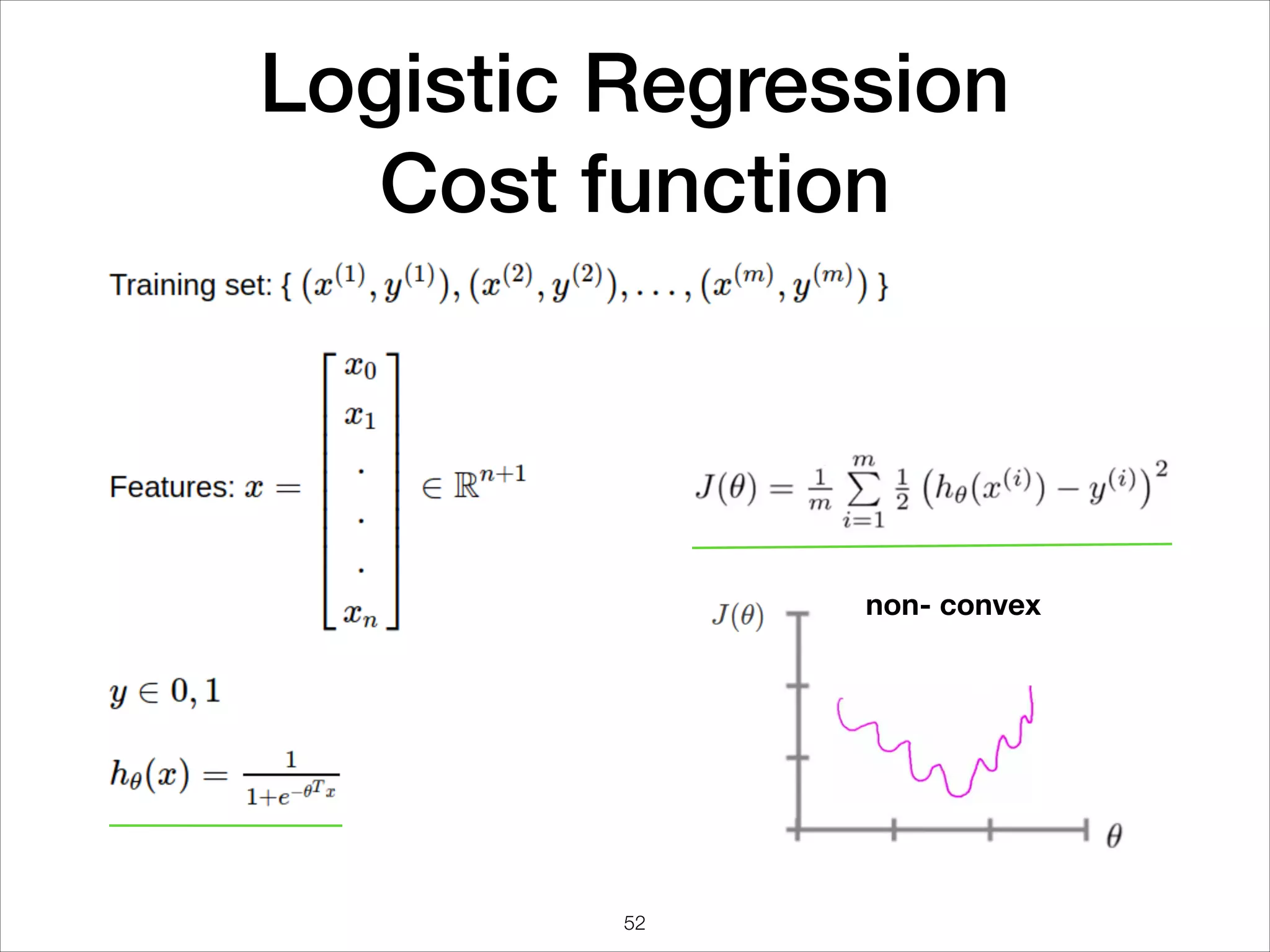 Logistic Regression 
Cost function
non- convex
52
 