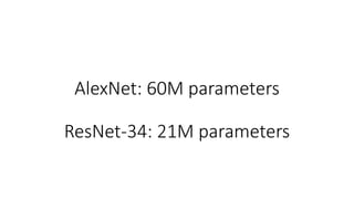 AlexNet: 60M parameters
ResNet-34: 21M parameters
 