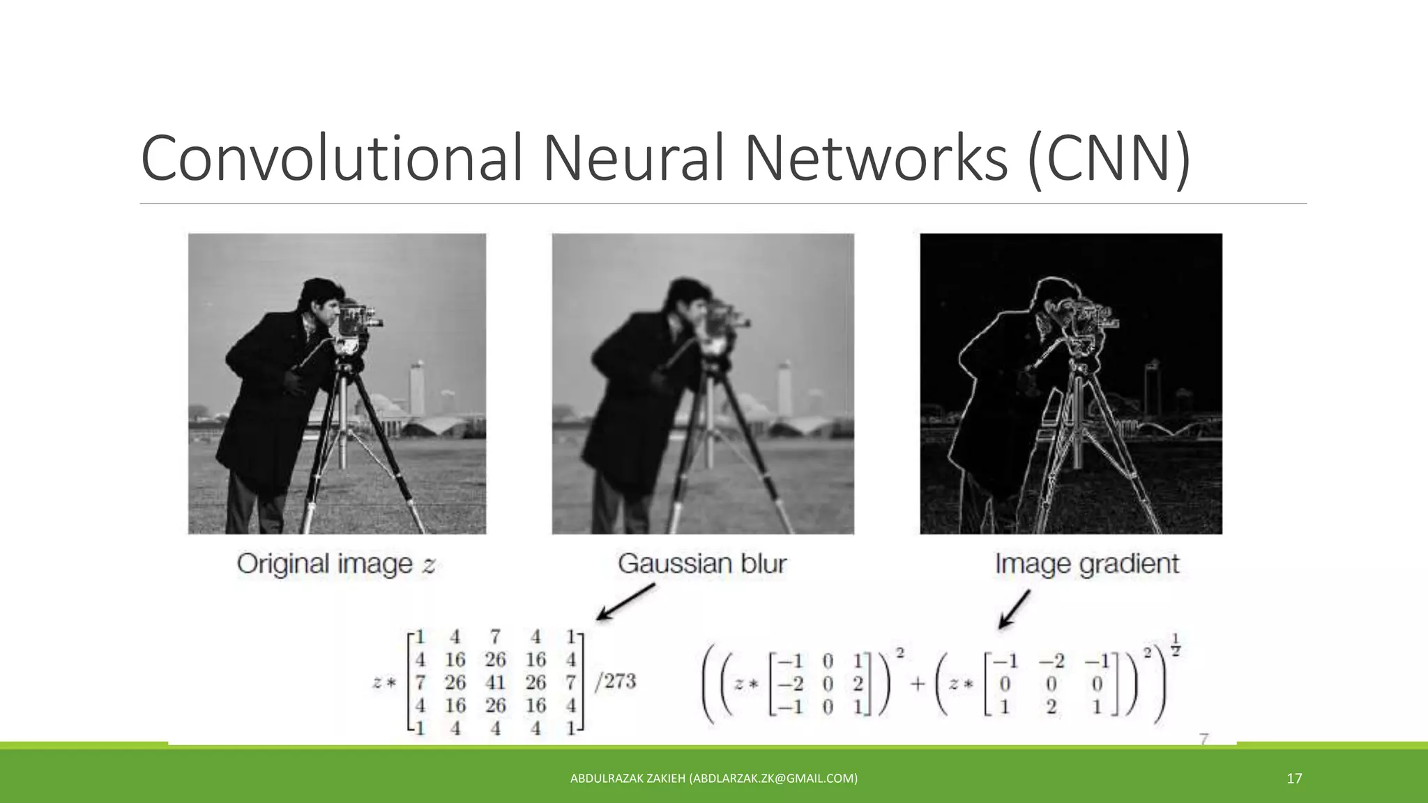 Convolutional Neural Networks (CNN)
ABDULRAZAK ZAKIEH (ABDLARZAK.ZK@GMAIL.COM) 17
 