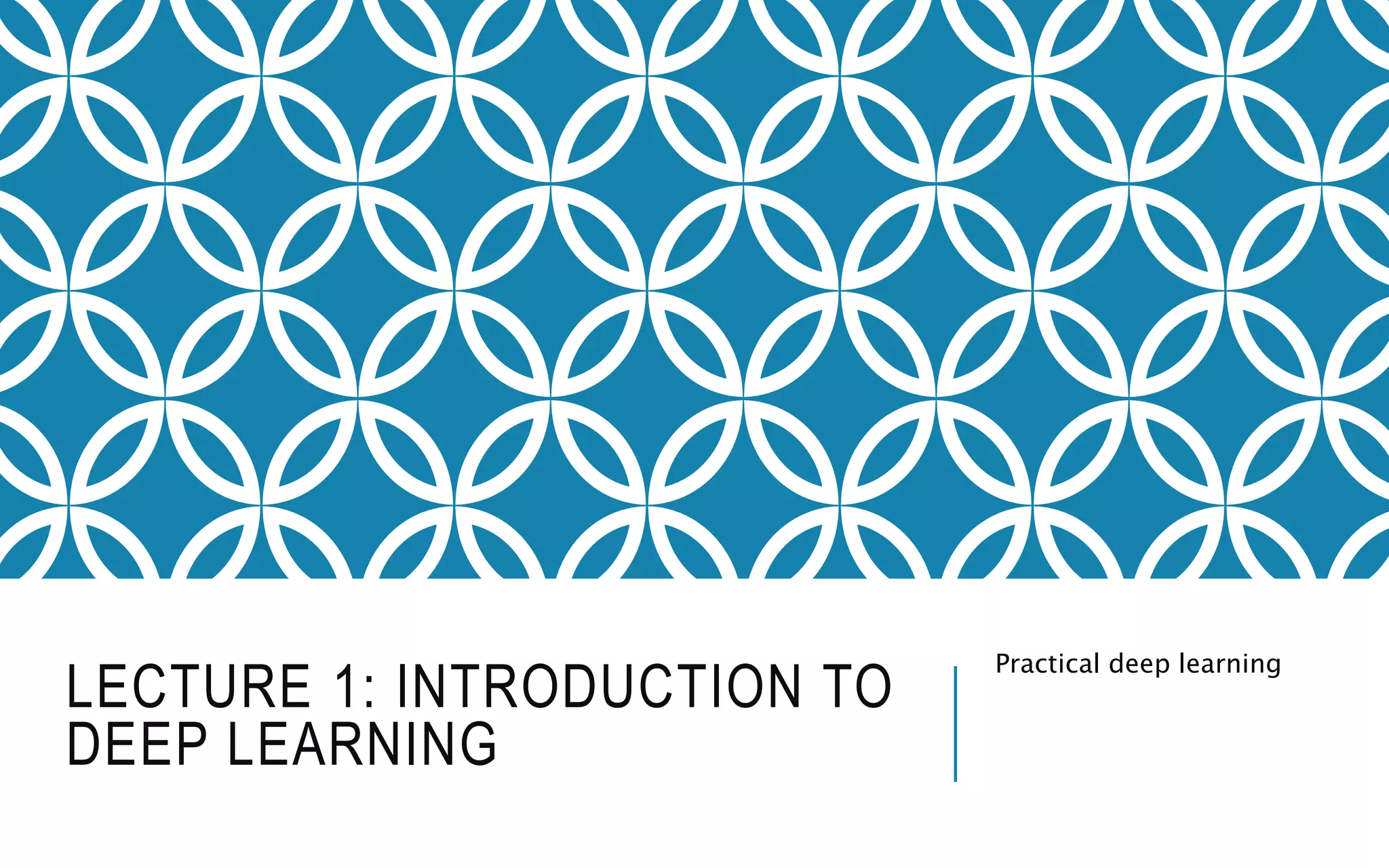 LECTURE 1: INTRODUCTION TO
DEEP LEARNING
Practical deep learning
 