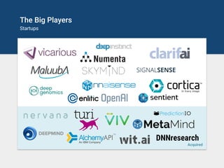 The Big Players
Startups
DNNresearch
Acquired
 