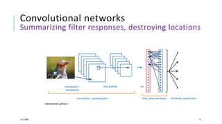 Convolutional networks
Summarizing filter responses, destroying locations
adeshpande3.github.io
16/11/2020 12
 