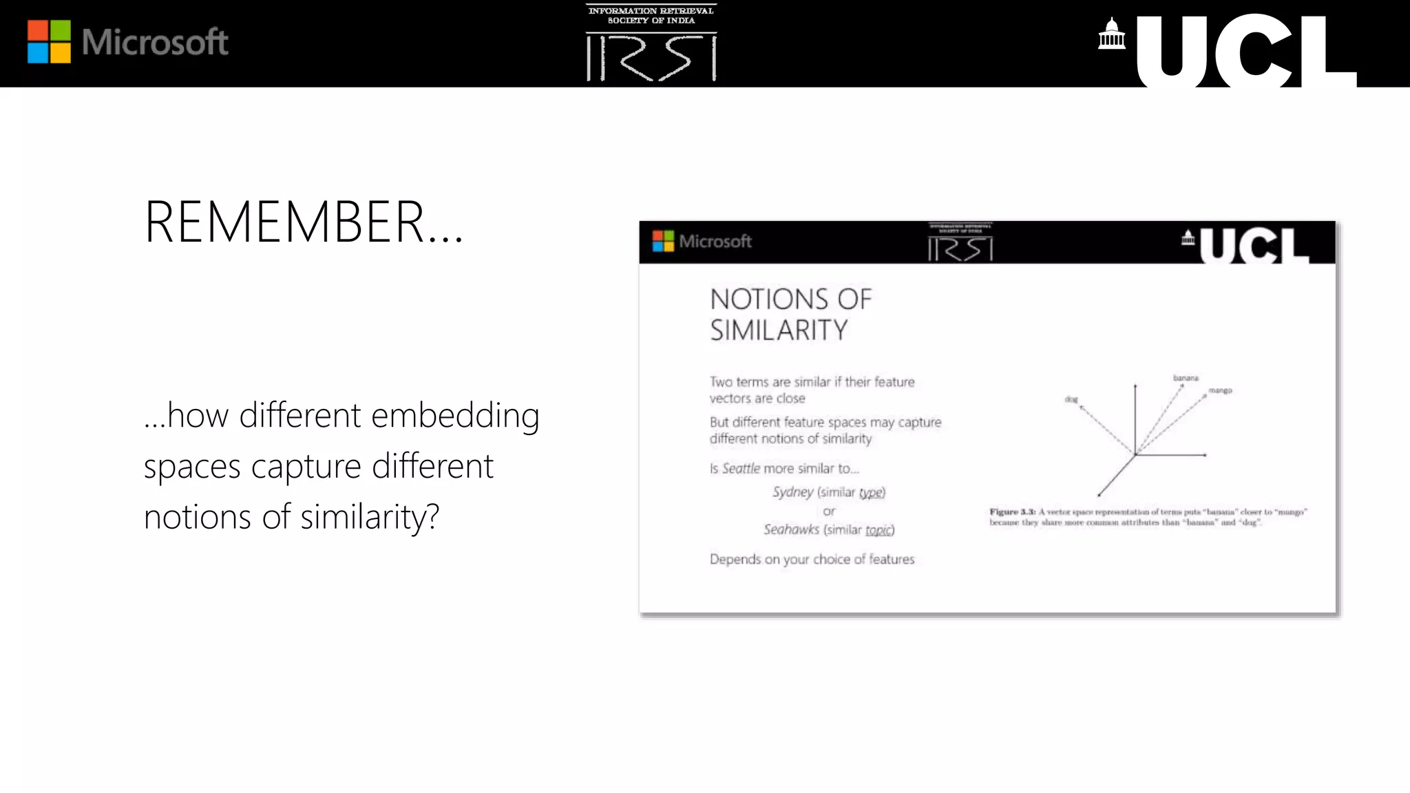 REMEMBER…
…how different embedding
spaces capture different
notions of similarity?
 