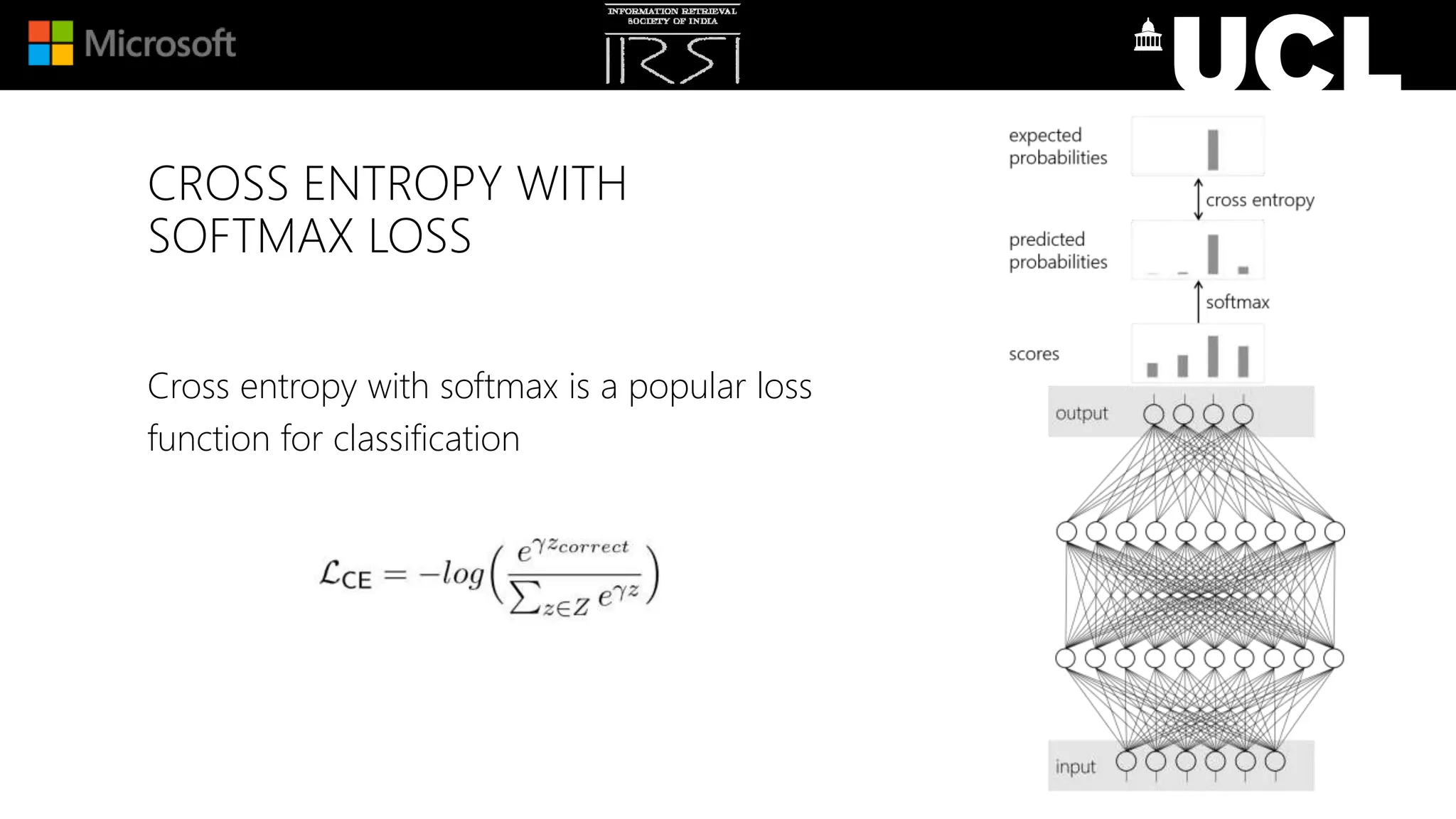 CROSS ENTROPY WITH
SOFTMAX LOSS
Cross entropy with softmax is a popular loss
function for classification
 