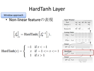 HardTanh Layer
• Non-linear featureの表現
Window approach
 