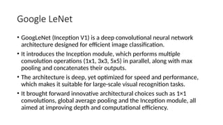 Le Net Deep Learning Deep Learning Convolutional neural network architectures | PPTX