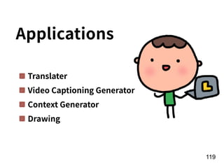 !119
Translater
Video Captioning Generator
Context Generator
Drawing
Applications
 
