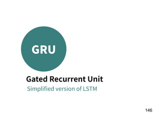 !146
GRU
Gated Recurrent Unit
Simpliﬁed version of LSTM
 