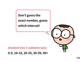 !158
Don't guess the
exact number, guess
which interval!
divided into 5 subintervals:  
0-9, 10-19, 20-29, 30-39, 40+
 