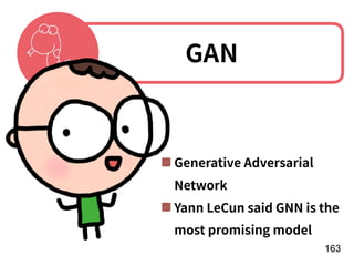 !163
Generative Adversarial
Network
Yann LeCun said GNN is the
most promising model
GAN
 