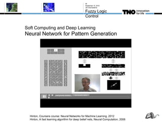 Soft Computing and Deep Learning
Neural Network for Pattern Generation
September 10, 2015
Jan Eite Bullema
Fuzzy Logic
Control
44
Hinton, Coursera course: Neural Networks for Machine Learning, 2012
Hinton, A fast learning algorithm for deep belief nets, Neural Computation, 2006
 
