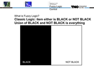 What is Fuzzy Logic?
Classic Logic: item either is BLACK or NOT BLACK
Union of BLACK and NOT BLACK is everything
September 10, 2015
Jan Eite Bullema
Fuzzy Logic
Control
7
NOT BLACKBLACK
 