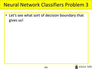 105
• Let’s see what sort of decision boundary that
gives us!
Neural Network Classifiers Problem 3
 
