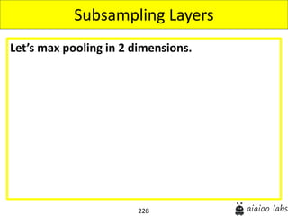 228
Let’s max pooling in 2 dimensions.
Subsampling Layers
 