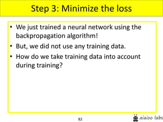 82
• We just trained a neural network using the
backpropagation algorithm!
• But, we did not use any training data.
• How do we take training data into account
during training?
Step 3: Minimize the loss
 