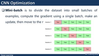 Deep Learning
 Mini-batch is to divide the dataset into small batches of
examples, compute the gradient using a single batch, make an
update, then move to the next batch.
 