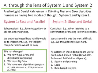 AI through the lens of System 1 and System 2
Psychologist Daniel Kahneman in Thinking Fast and Slow describes
humans as ha...