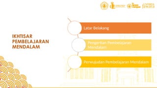IKHTISAR
PEMBELAJARAN
MENDALAM
Latar Belakang
Pengertian Pembelajaran
Mendalam
Perwujudan Pembelajaran Mendalam
 