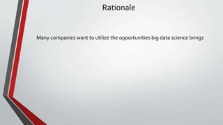 Rationale
Many companies want to utilize the opportunities big data science brings
 