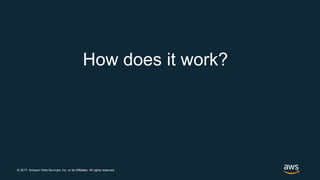 © 2017, Amazon Web Services, Inc. or its Affiliates. All rights reserved.
How does it work?
 