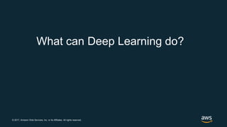 © 2017, Amazon Web Services, Inc. or its Affiliates. All rights reserved.
What can Deep Learning do?
 