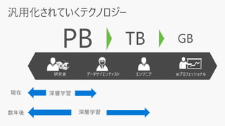 データサイエンティスト BIプロフェッショナル
PB TB GB
研究者 エンジニア
 