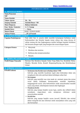 (Deep Learning) Modul Ajar Bahasa Indonesia Kelas 1 Kurikulum Merdeka ...