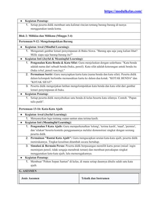 Kata Rincian (Deep Learning) Modul Ajar Bahasa Indonesia Kelas 2 Kurikulum Merdeka | PDF