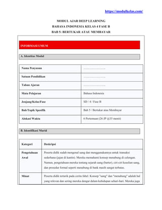 (Deep Learning) Modul Ajar Bahasa Indonesia Kelas 4 Kurikulum Merdeka | PDF