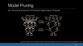 Model Pruning
Aim: Remove all connections with absolute weights below a threshold
56
Song Han, Jeff Pool, John Tran, Willi...