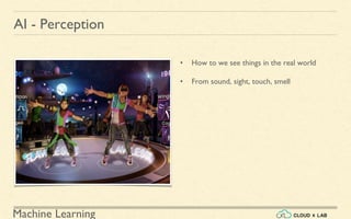 Machine Learning
AI - Perception
• How to we see things in the real world
• From sound, sight, touch, smell
 