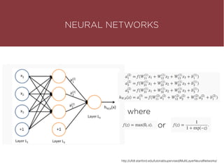 NEURAL NETWORKS
or
where
http://uﬂdl.stanford.edu/tutorial/supervised/MultiLayerNeuralNetworks/
 