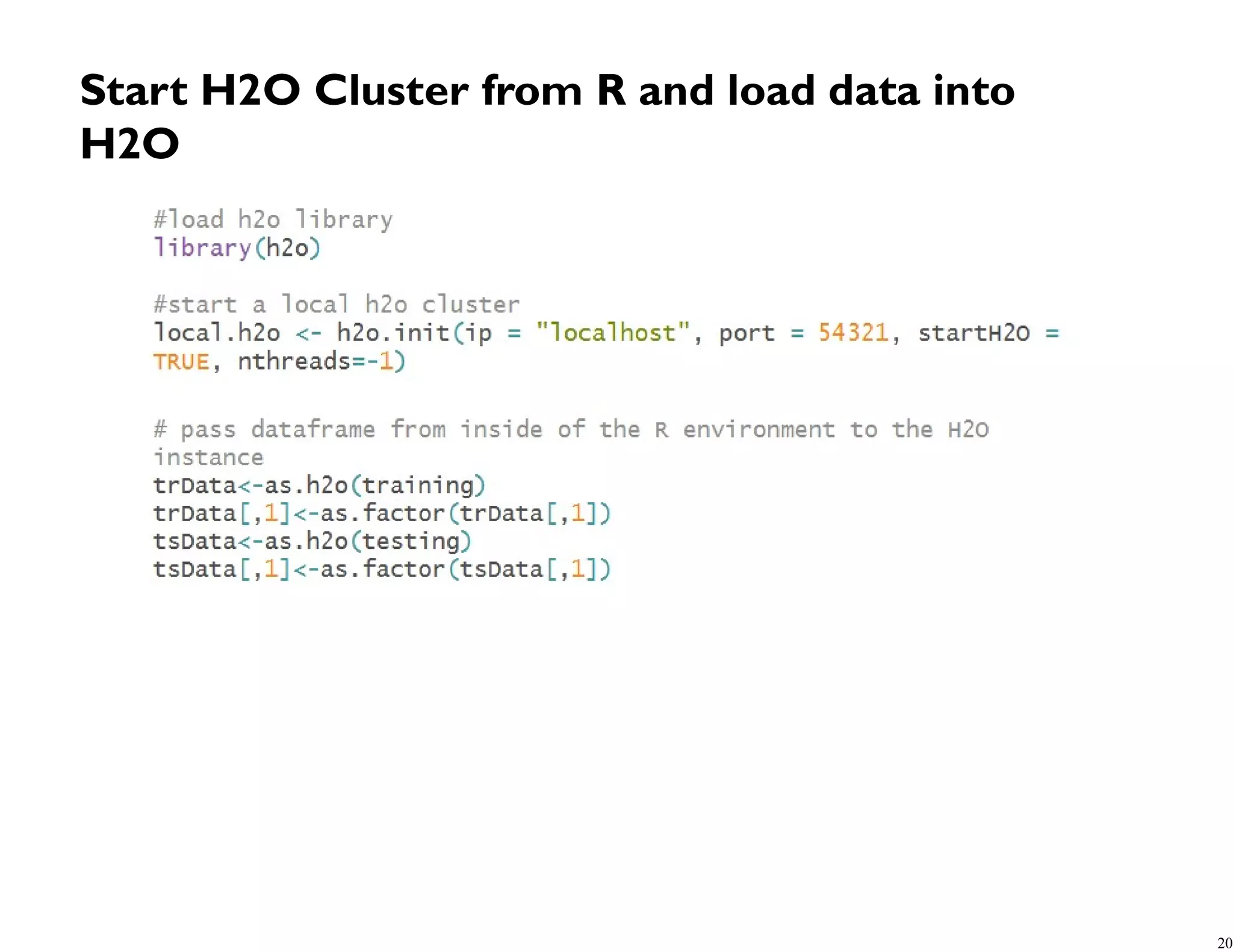 Start H2O Cluster from R and load data into H2O 20 