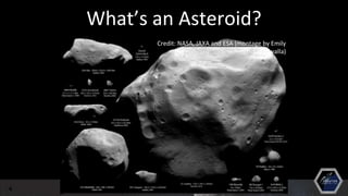 4
What’s an Asteroid?
Credit: NASA, JAXA and ESA (montage by Emily
Lakdawalla)
 