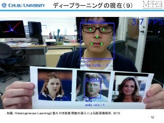 ディープラーニングの現在（９）
加藤，Heterogeneous Learningと重み付き誤差関数の導入による顔画像解析, 2015
12
 