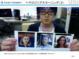 ヘテロジニアスラーニング（３）
243
加藤, Heterogeneous Learningと重み付き誤差関数の導入による顔画像解析, MIRU2015
 