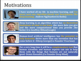 Motivations
I have worked all my life in machine learning, and I’ve
never seen one algorithm knock over benchmarks like
de...