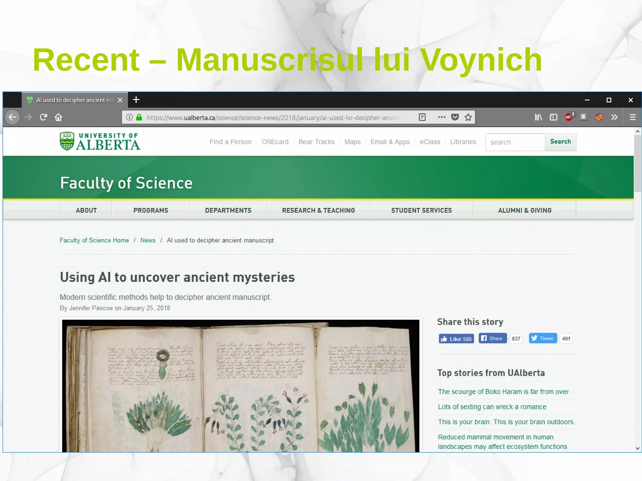 Recent – Manuscrisul lui Voynich
 