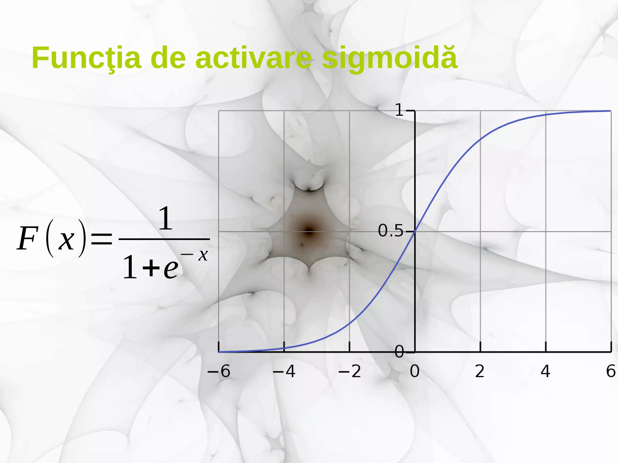 Funcţia de activare sigmoidă
F(x)=
1
1+e
−x
 