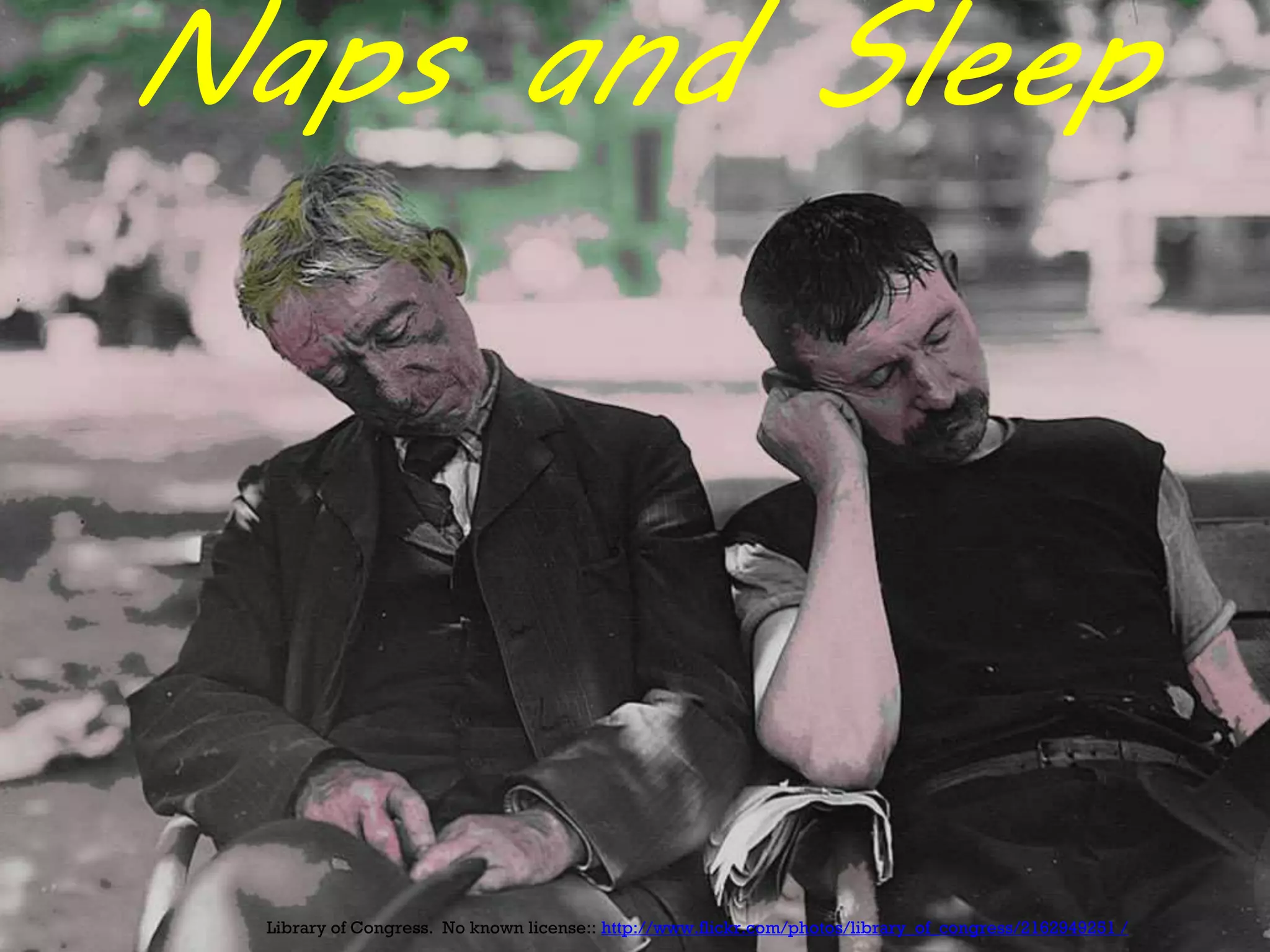 Naps and Sleep
Library of Congress. No known license:: http://www.flickr.com/photos/library_of_congress/2162949251 /
 