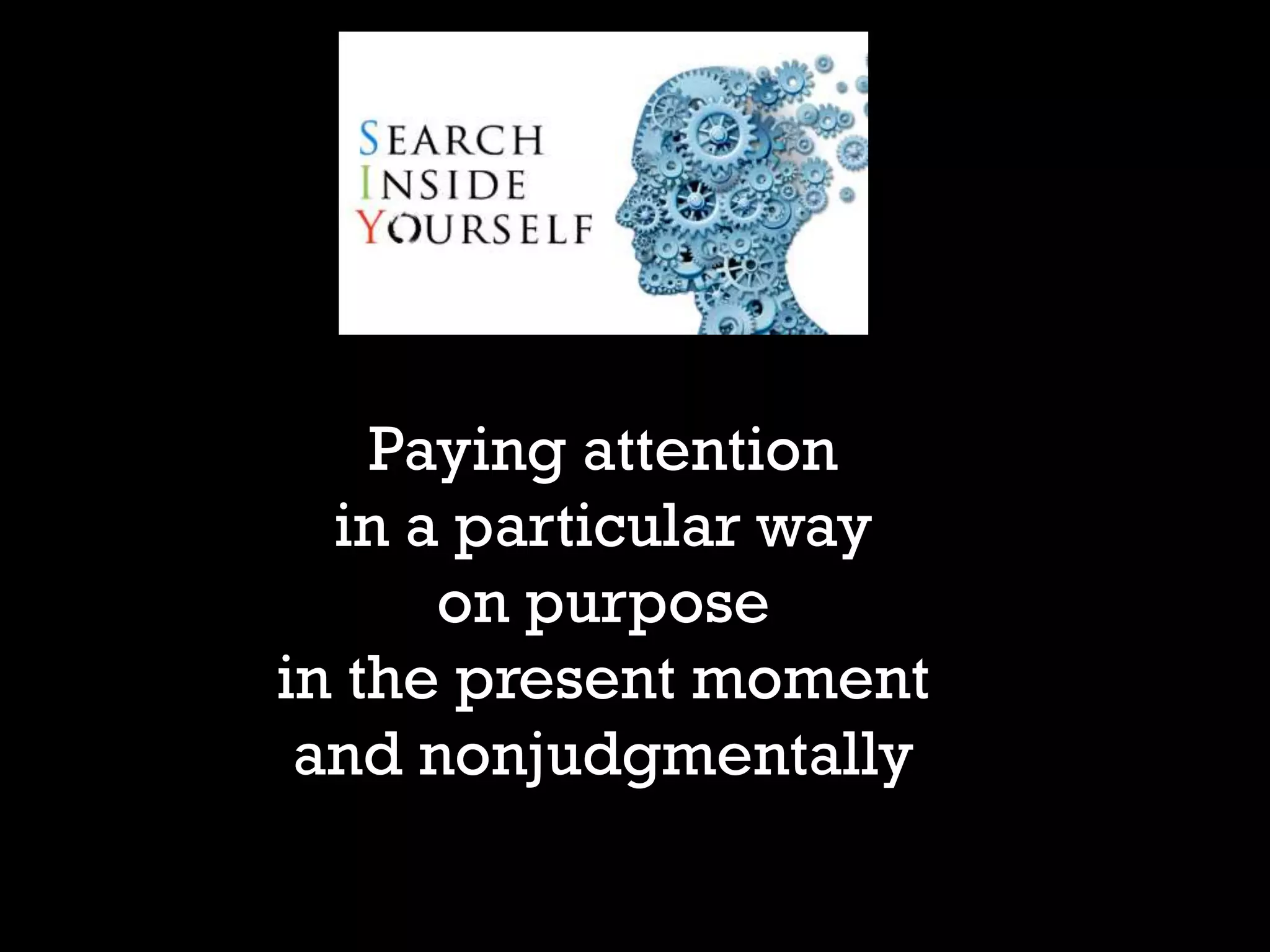 Paying attention
in a particular way
on purpose
in the present moment
and nonjudgmentally
 