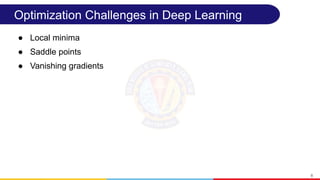 Optimization Challenges in Deep Learning
● Local minima
● Saddle points
● Vanishing gradients
8
 