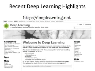 Recent Deep Learning Highlights
 