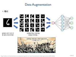 Data Augmentation
• 예시
https://medium.com/nanonets/how-to-use-deep-learning-when-you-have-limited-data-part-2-data-augmentation-c26971dc8ced
실제로 내가 가진 건
한 장의 이미지지만
모델을 학습 시킬 때는
20장인 것처럼…
158/165
 