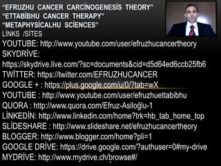 LİNKS /SİTES
YOUTUBE: http://www.youtube.com/user/efruzhucancertheory
SKYDRİVE:
https://skydrive.live.com/?sc=documents&cid=d5d64ed6ccb25fb6
TWİTTER: https://twitter.com/EFRUZHUCANCER
GOOGLE + : https://plus.google.com/u/0/?tab=wX
YOUTUBE : http://www.youtube.com/user/efruzhuettabibhu
QUORA : http://www.quora.com/Efruz-Asiloğlu-1
LİNKEDİN: http://www.linkedin.com/home?trk=hb_tab_home_top
SLİDESHARE : http://www.slideshare.net/efruzhucancertheory
BLOGGER: http://www.blogger.com/home?pli=1
GOOGLE DRİVE: https://drive.google.com/?authuser=0#my-drive
MYDRİVE: http://www.mydrive.ch/browse#/
                                  .
 