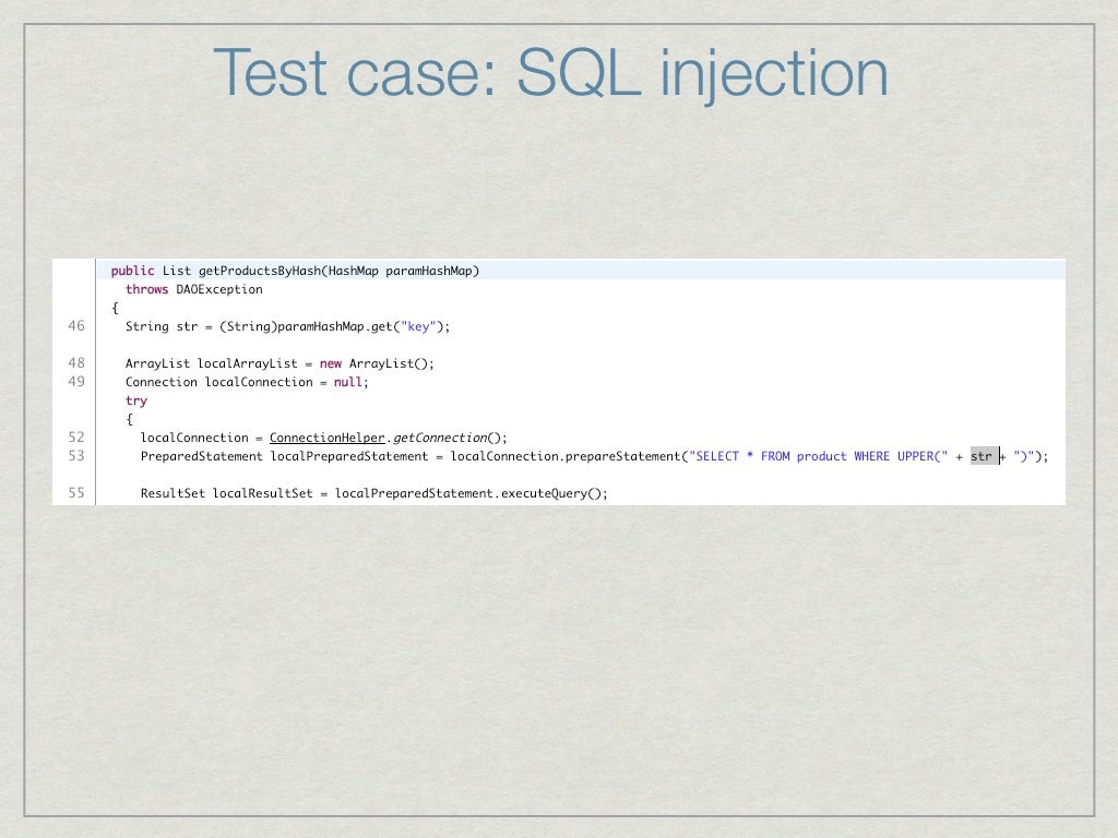 Test case sql injection